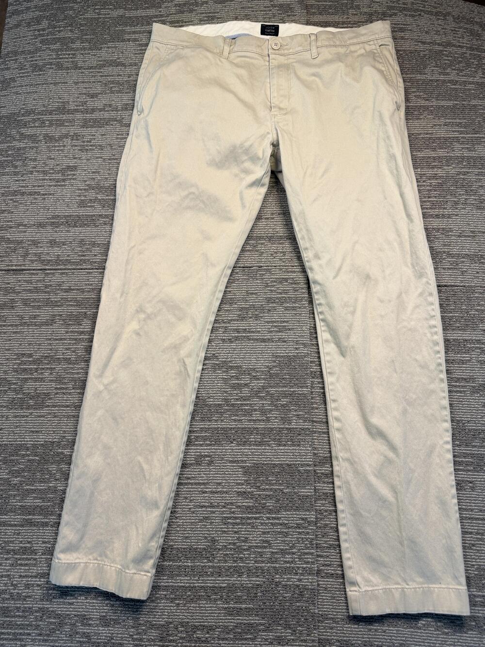 J.Crew Stretch Pants Mens 34x32 Beige Chino Flat Front Straight Leg Casual